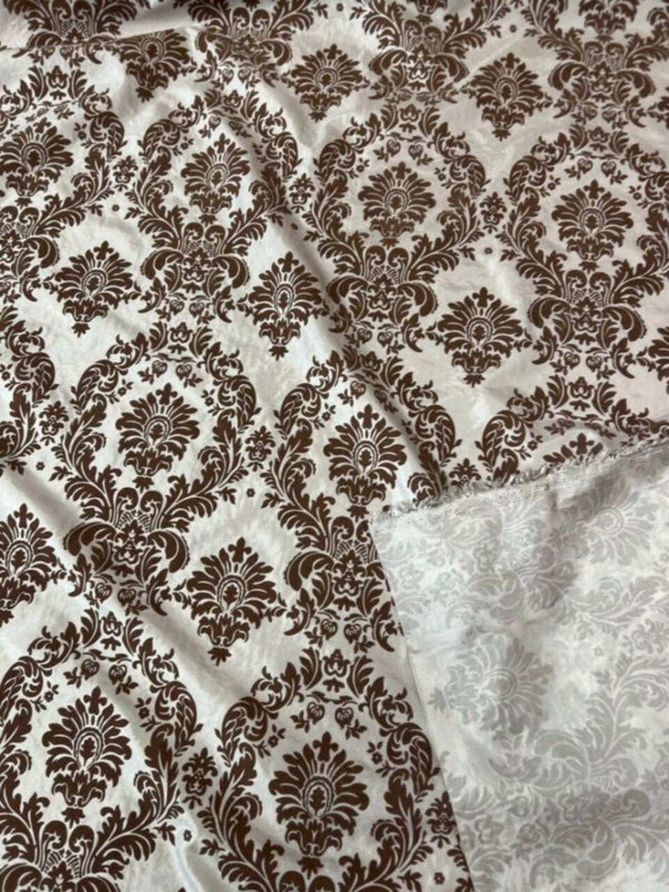 1 Yard Elegant Flocked Damask Taffeta Fabric for Events & Home - 58" Width